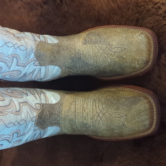 BOULET #2083 metallic leather cowgirl western boots square toe sz 6.5 like new - Picture 12 of 16